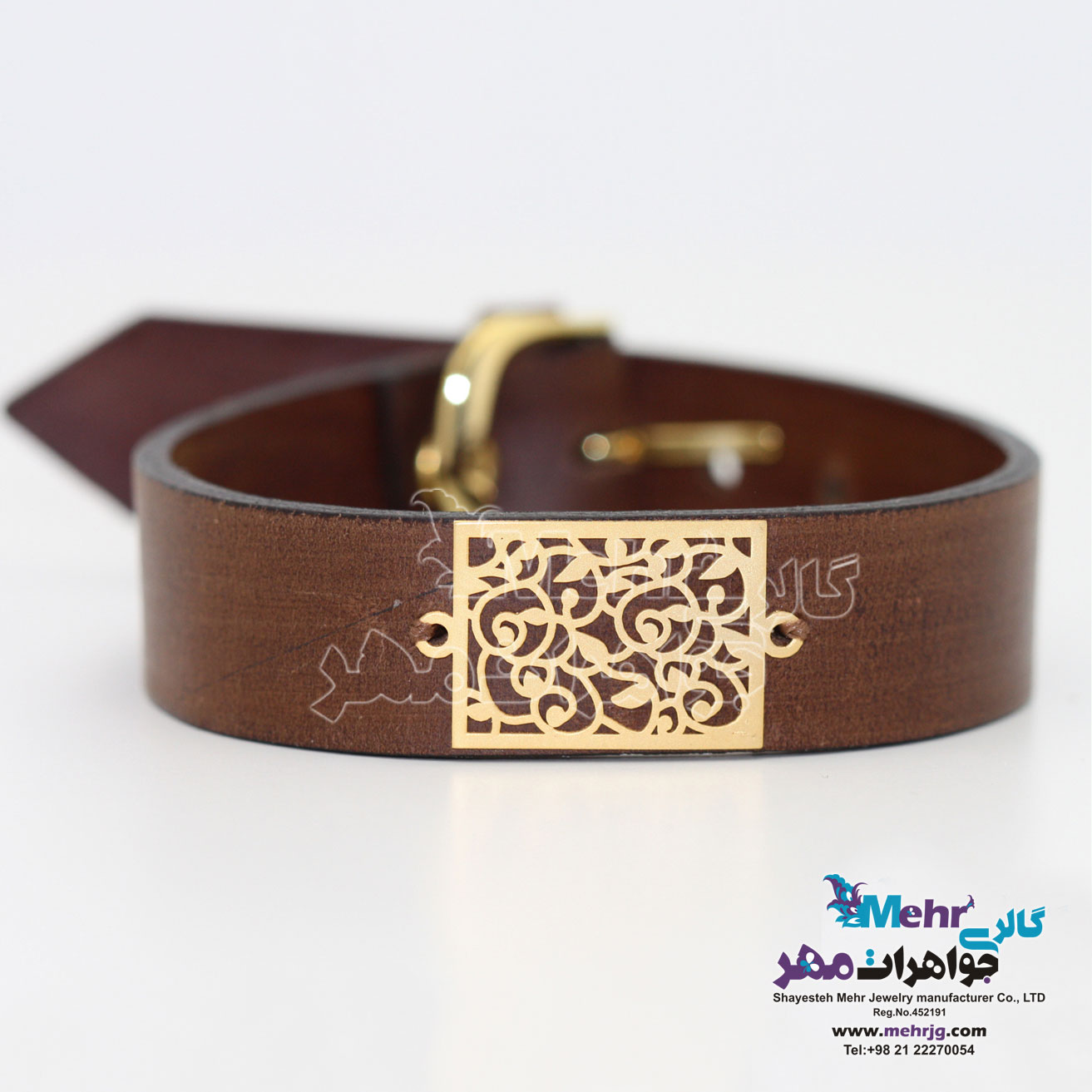 دستبند طلا و چرم - طرح شاخه و برگ