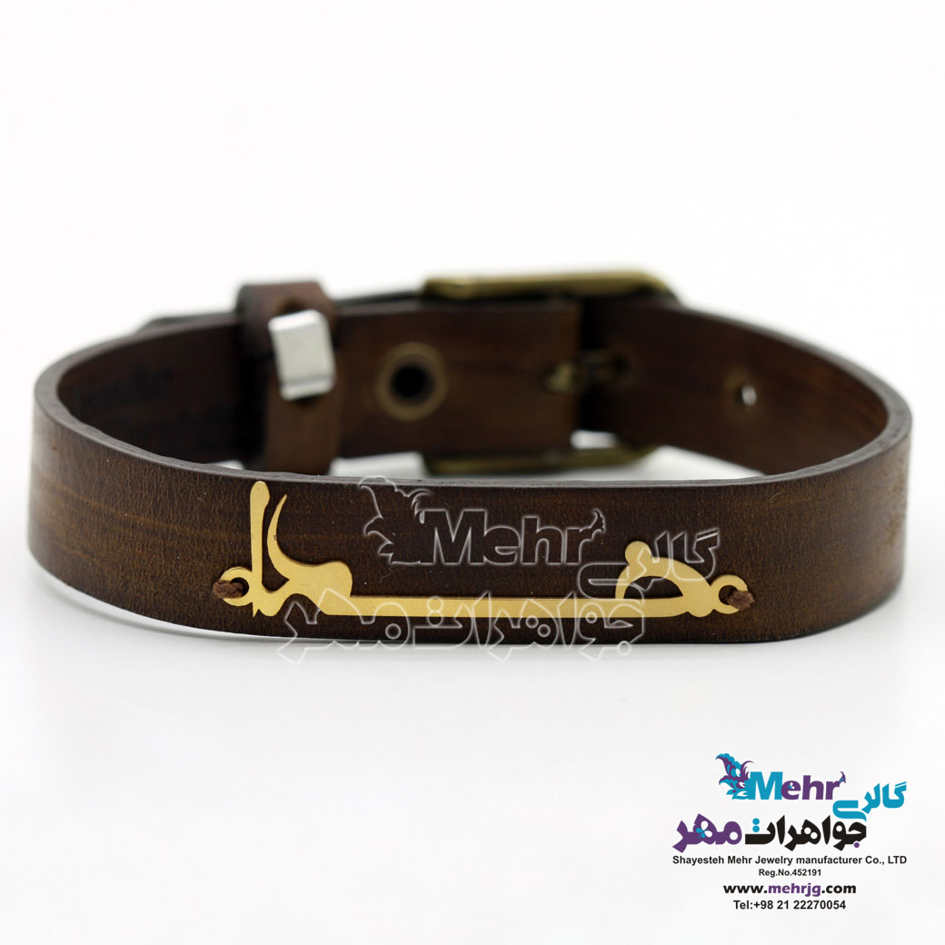 دستبند طلا و چرم - طرح خدا