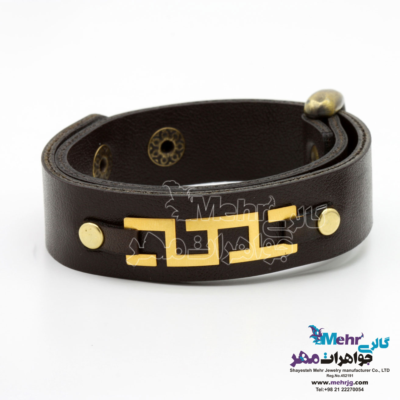 دستبند طلا و چرم - طرح مار و پله
