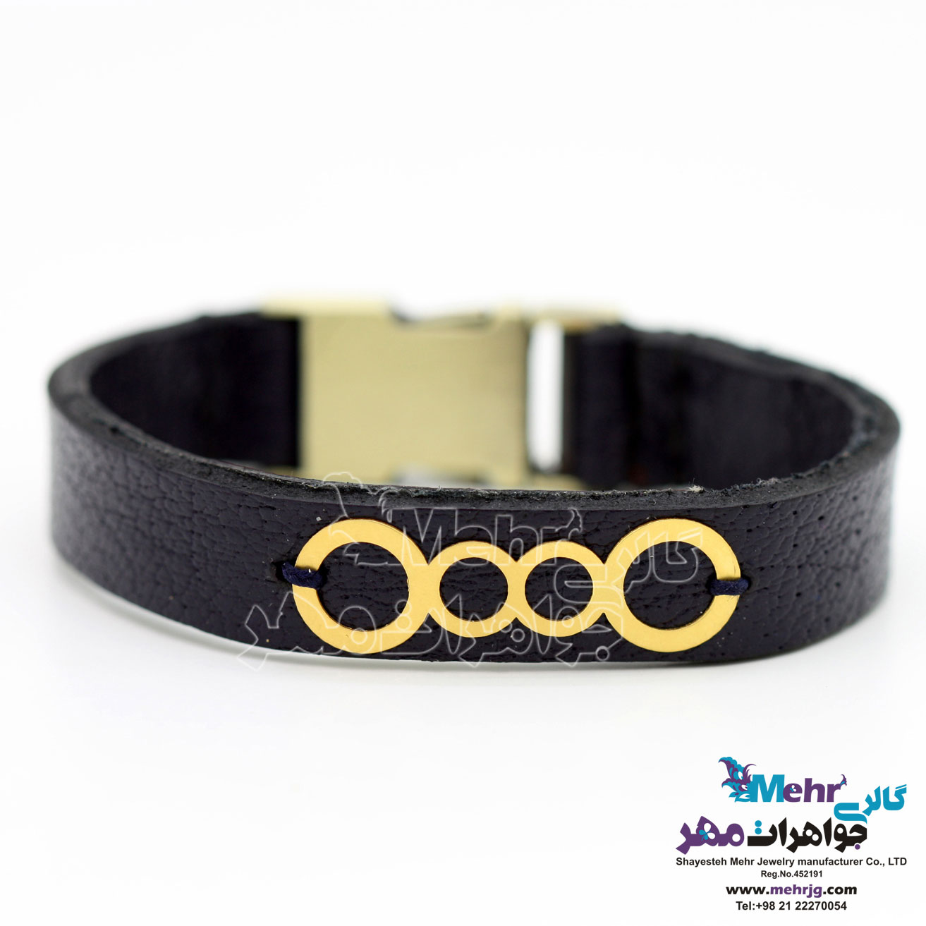 دستبند طلا و چرم - طرح هندسی