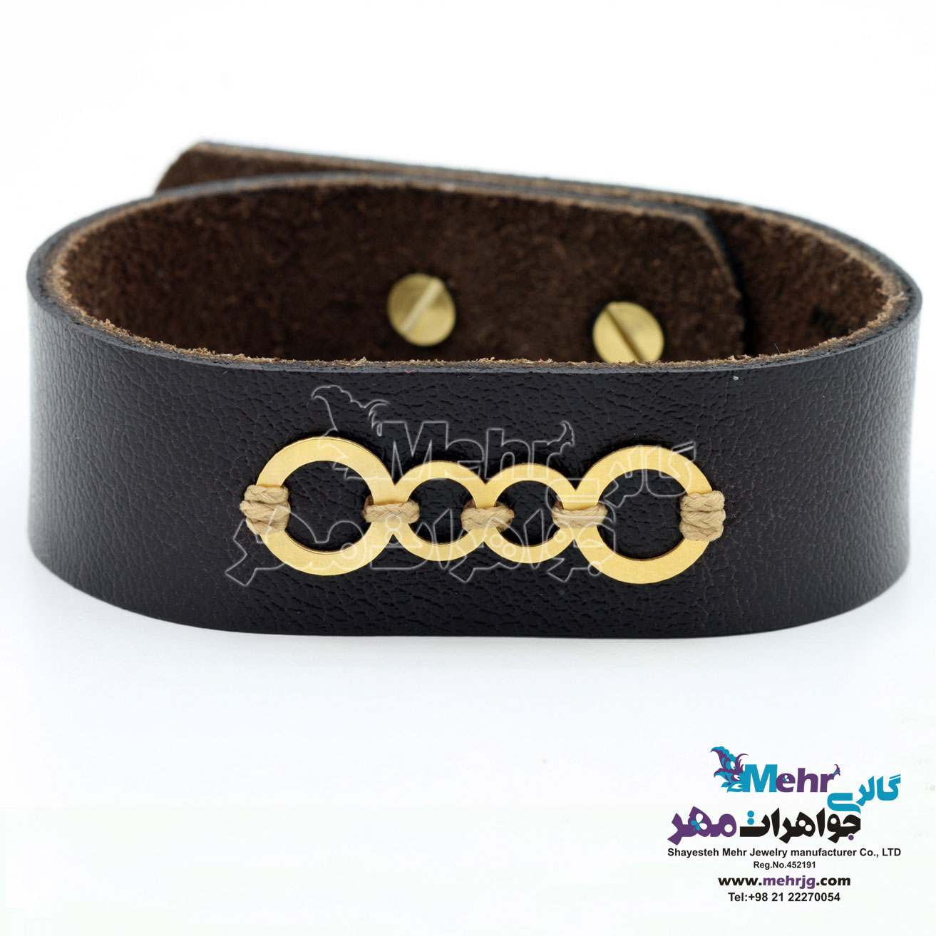 دستبند طلا و چرم - طرح هندسی