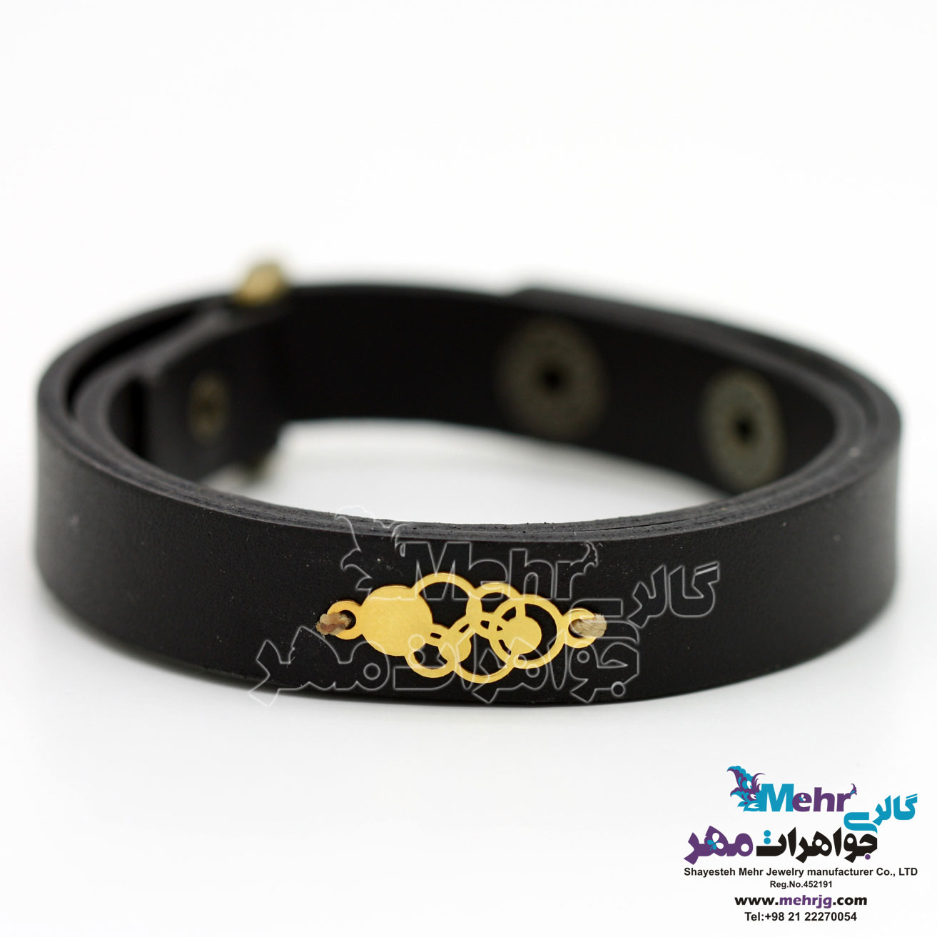 دستبند طلا و چرم - طرح هندسی