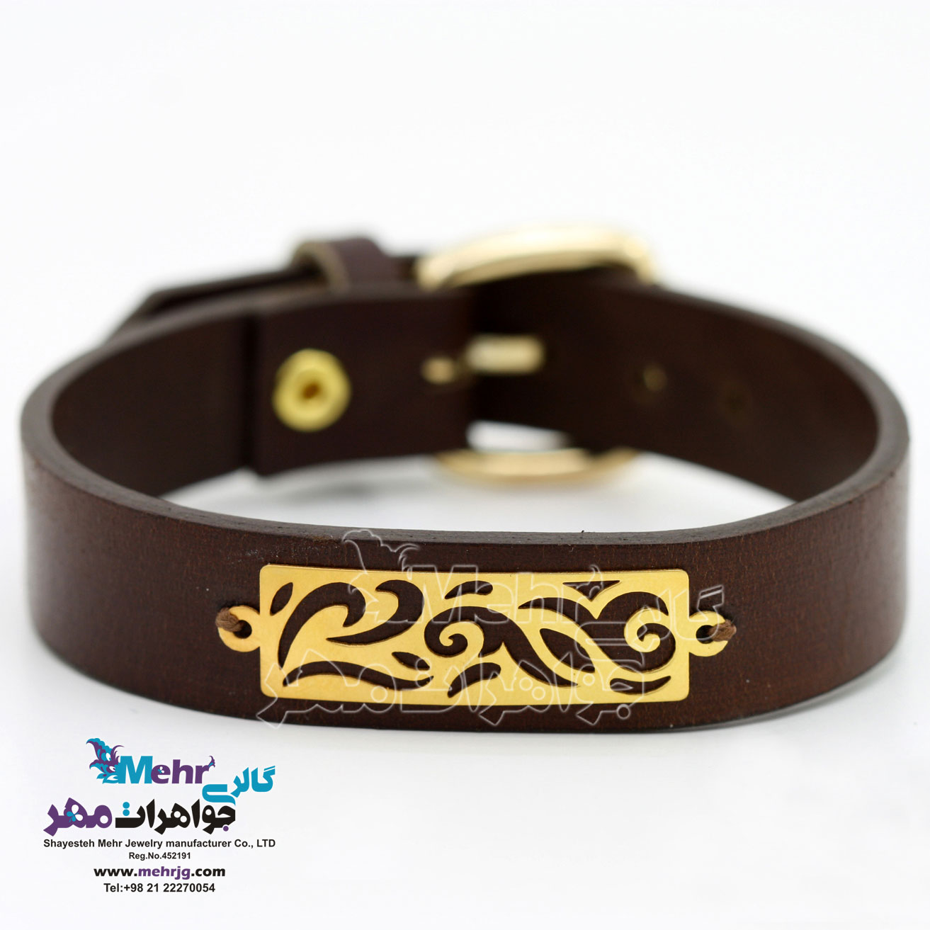 دستبند طلا و چرم - طرح اسلیمی