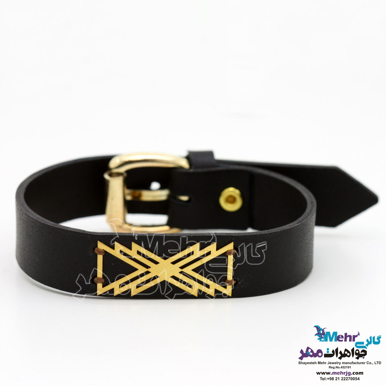 دستبند طلا و چرم - طرح هندسی