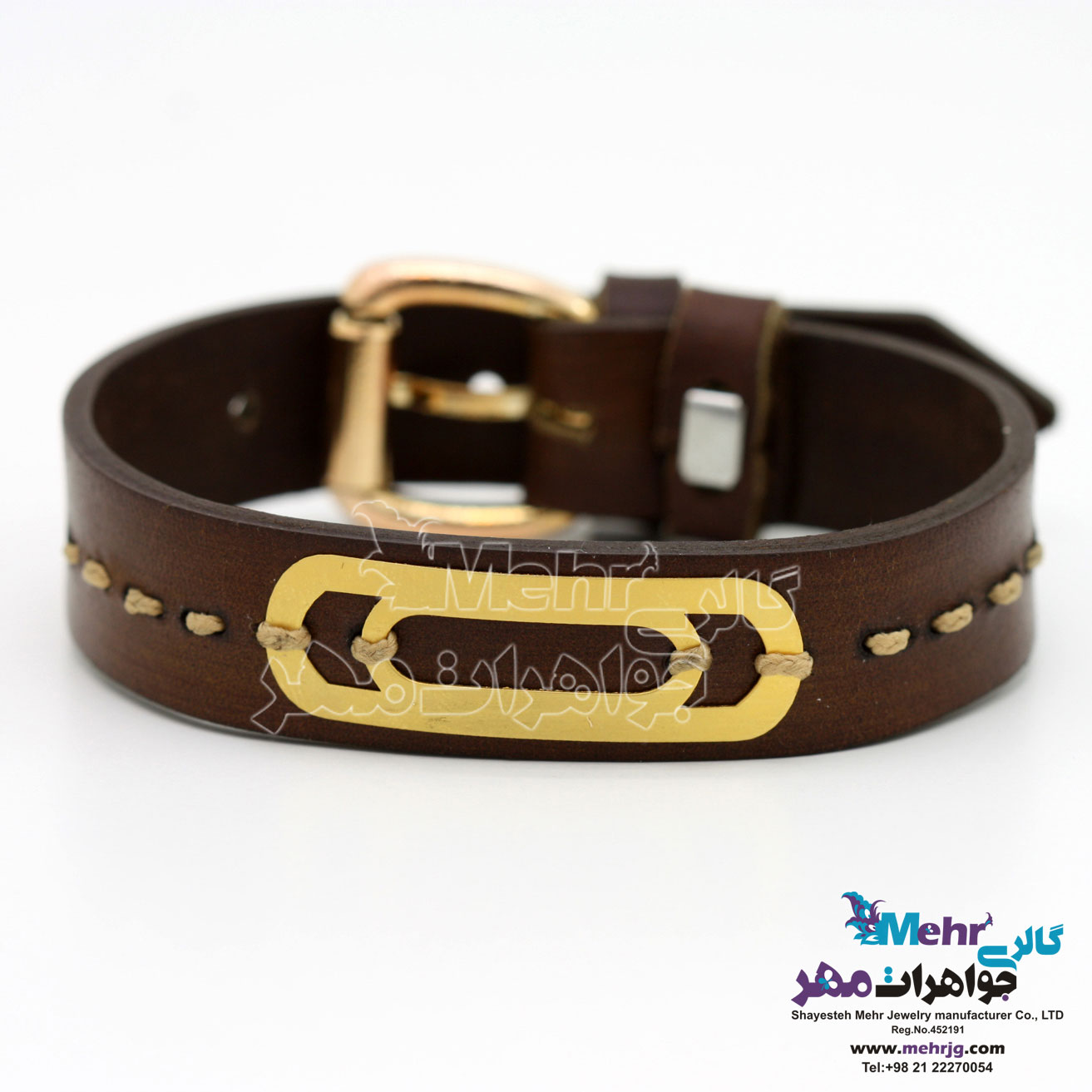 دستبند طلا و چرم - طرح هندسی