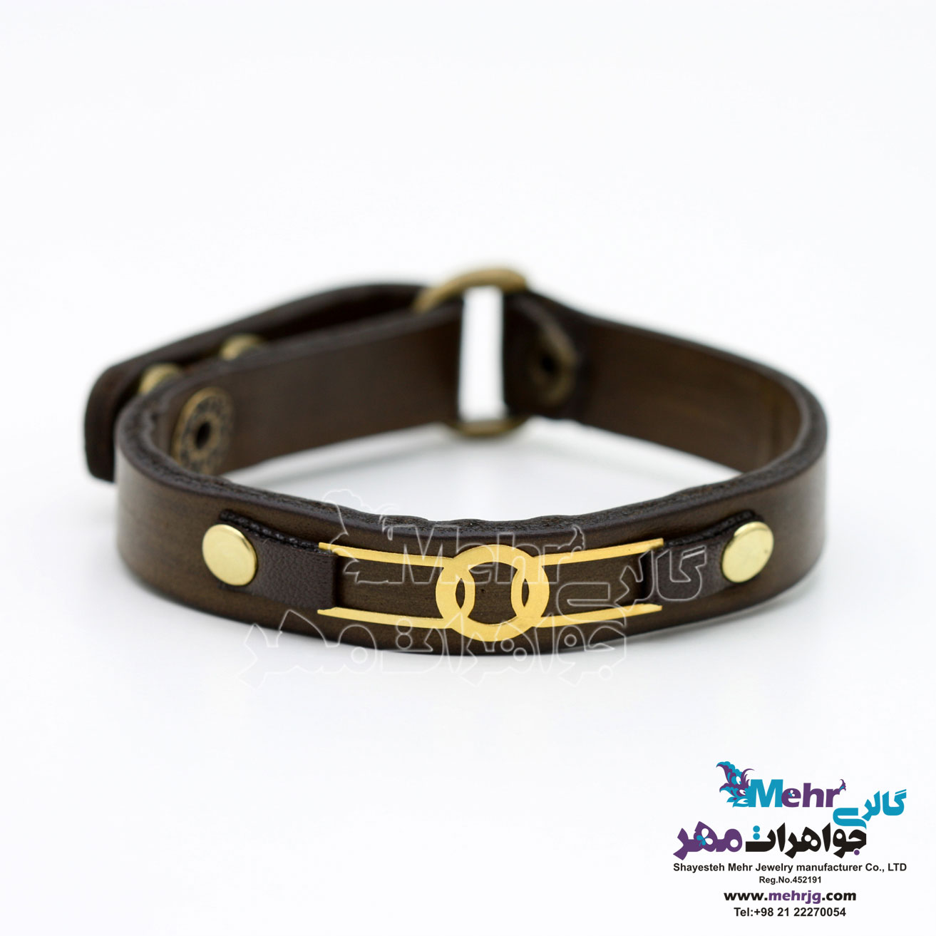 دستبند طلا و چرم - طرح هندسی