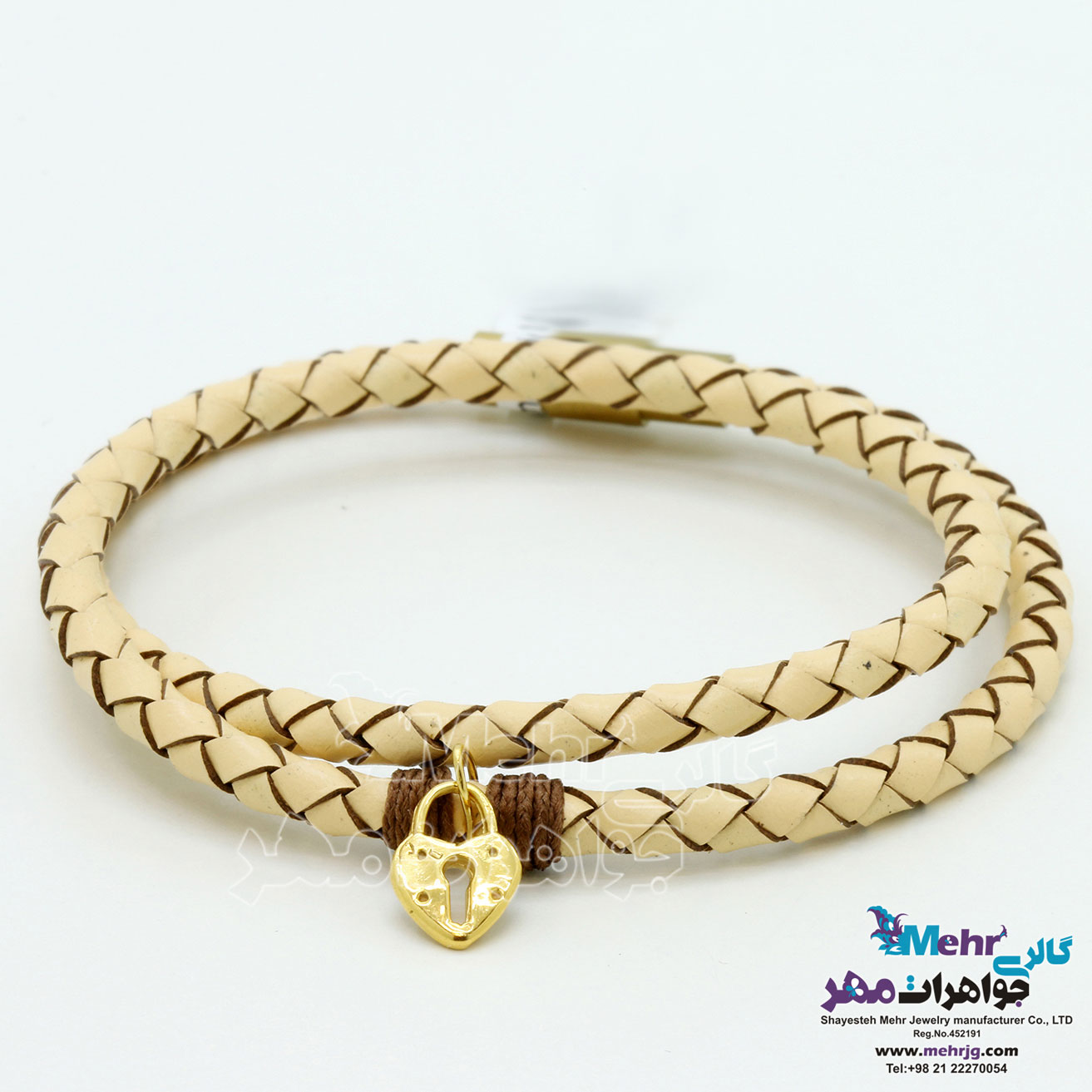 دستبند طلا و چرم - طرح قفل