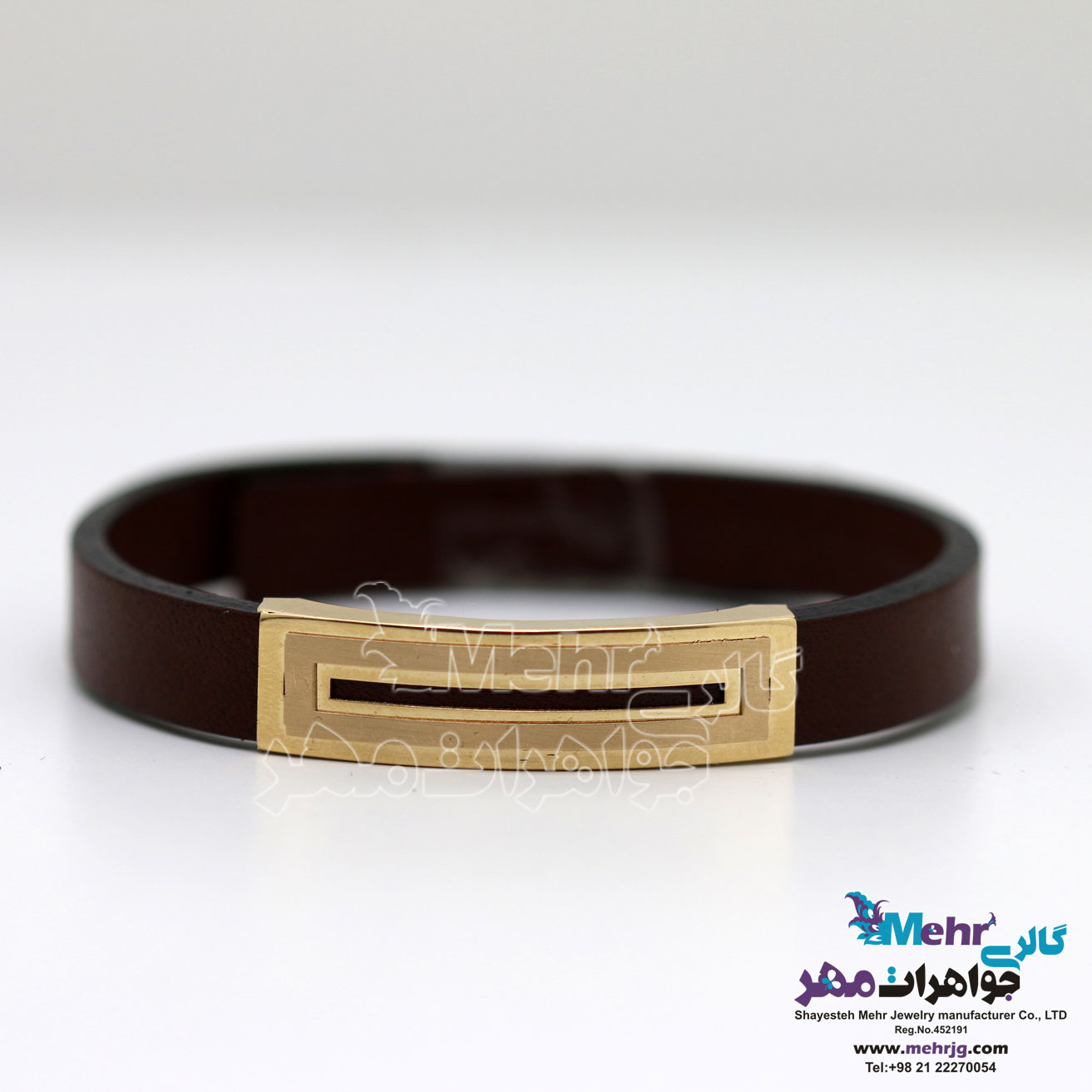 دستبند طلا و چرم - طرح هندسی