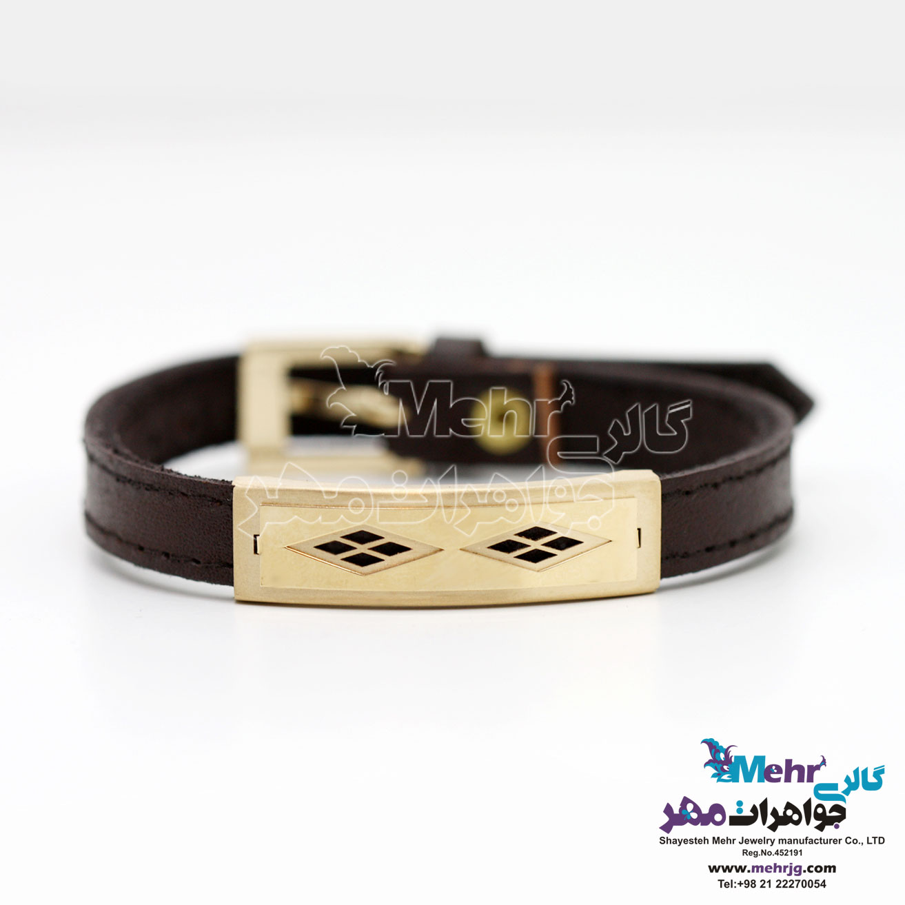 دستبند طلا و چرم - طرح هندسی