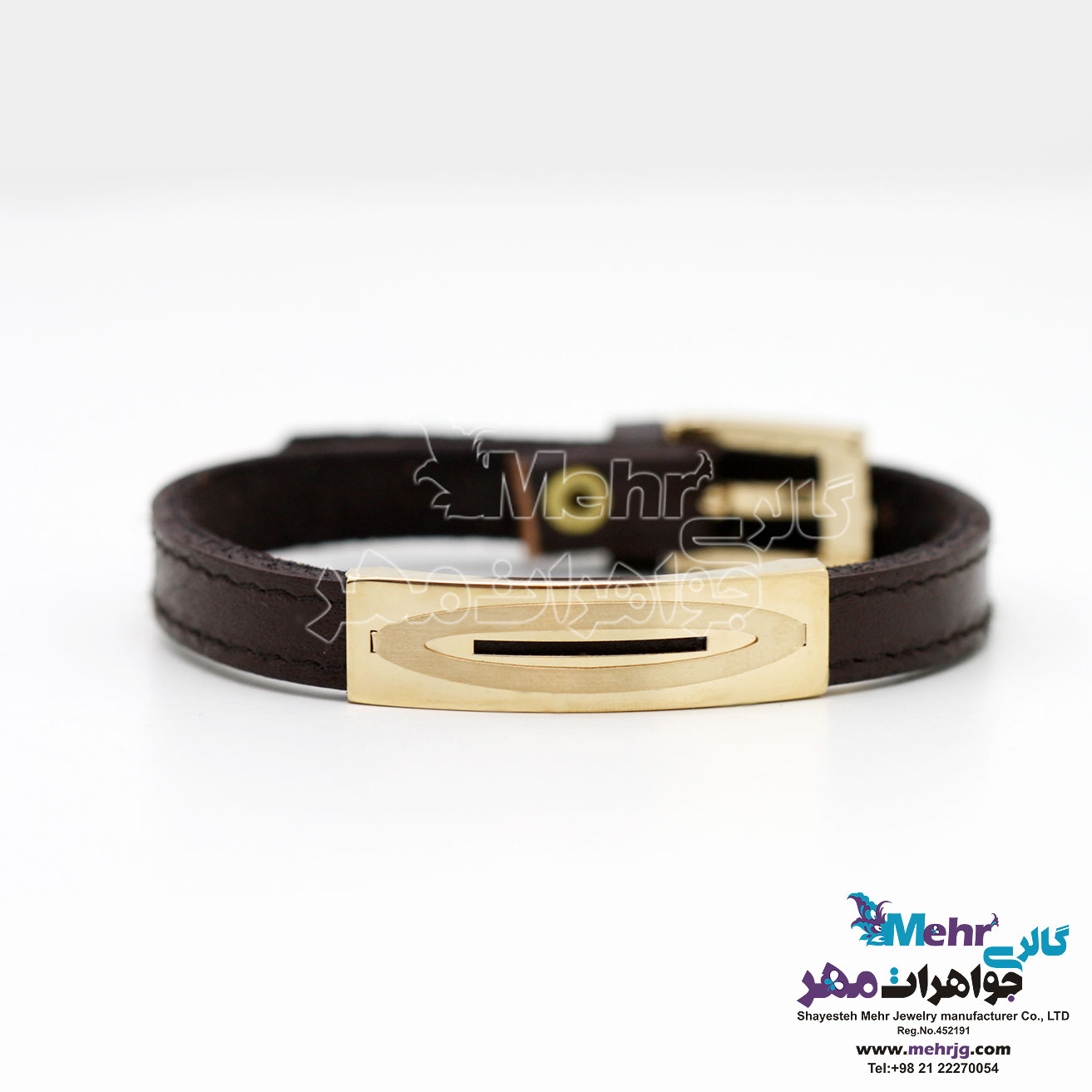 دستبند طلا و چرم - طرح هندسی