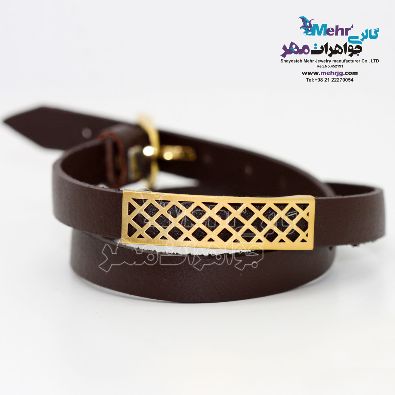 دستبند طلا و چرم - طرح هندسی