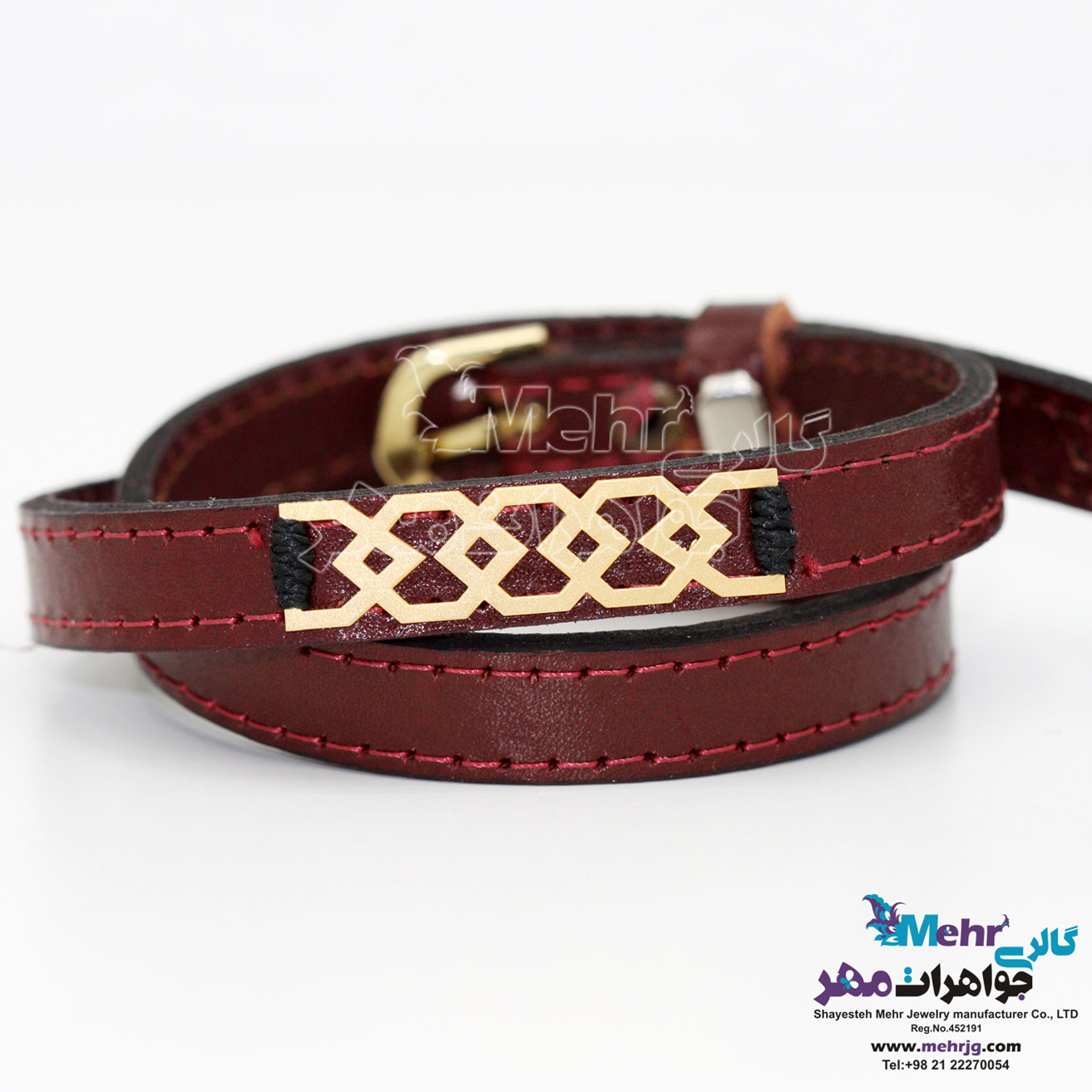 دستبند طلا و چرم - طرح هندسی