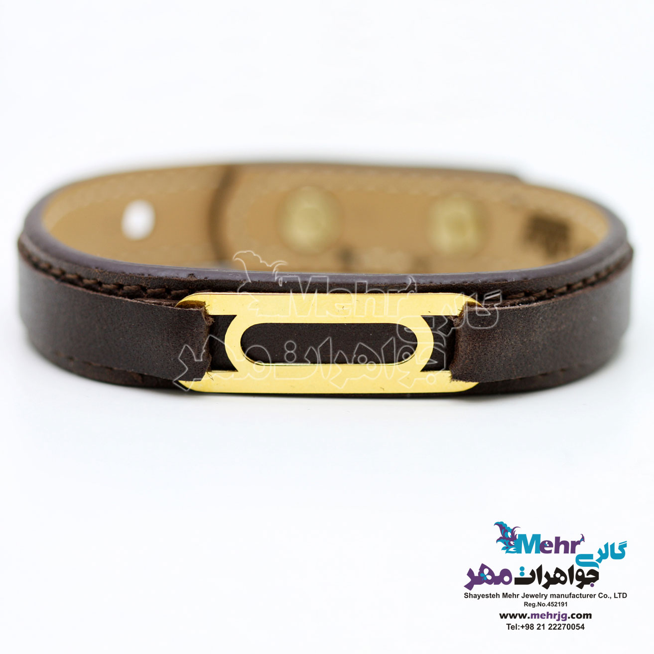 دستبند طلا و چرم - طرح هندسی