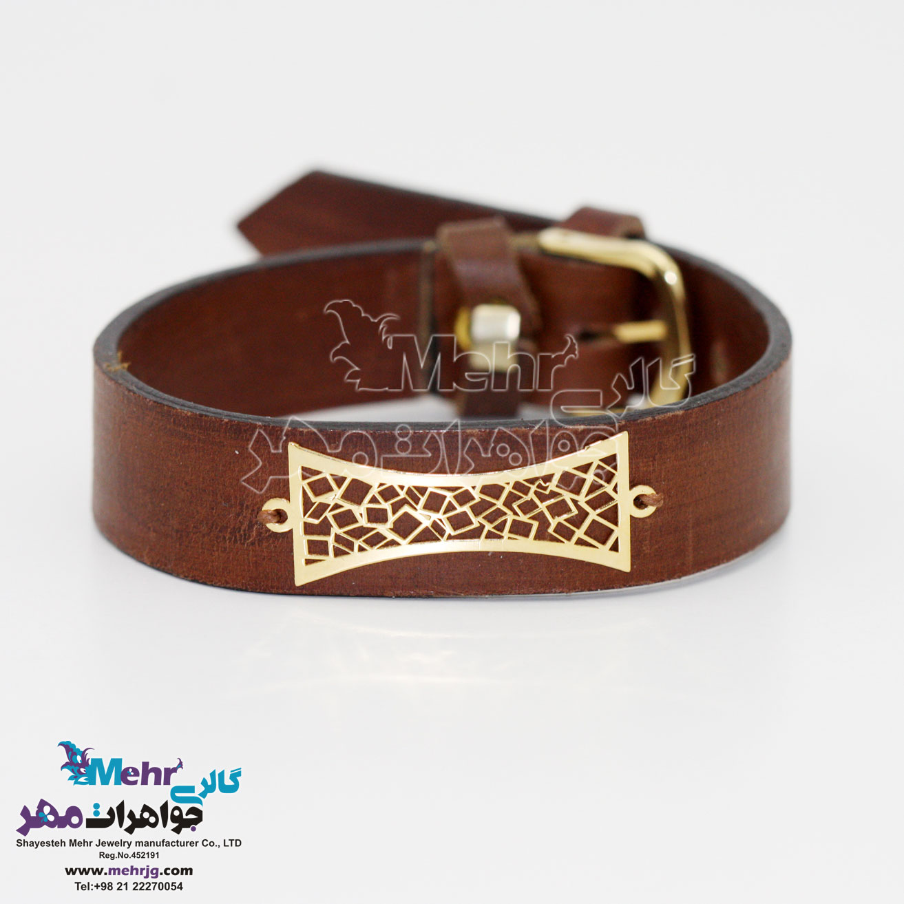 دستبند طلا و چرم - طرح ساعت شنی
