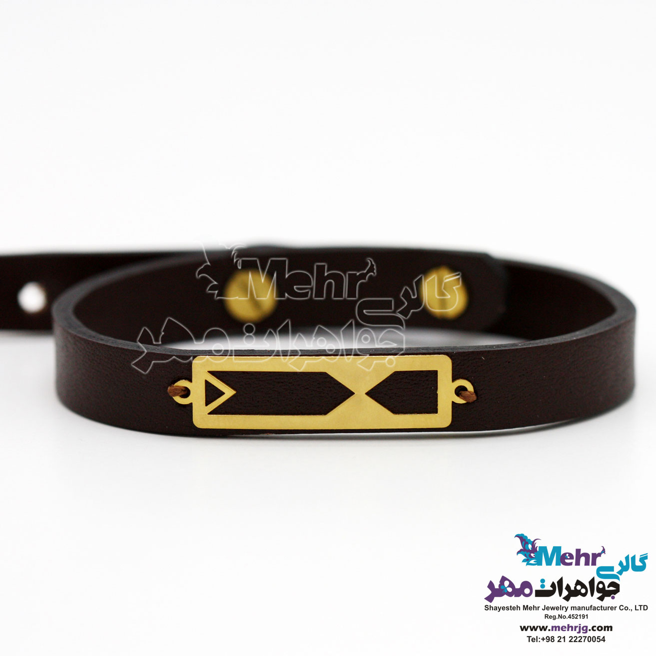 دستبند طلا و چرم - طرح پیکان