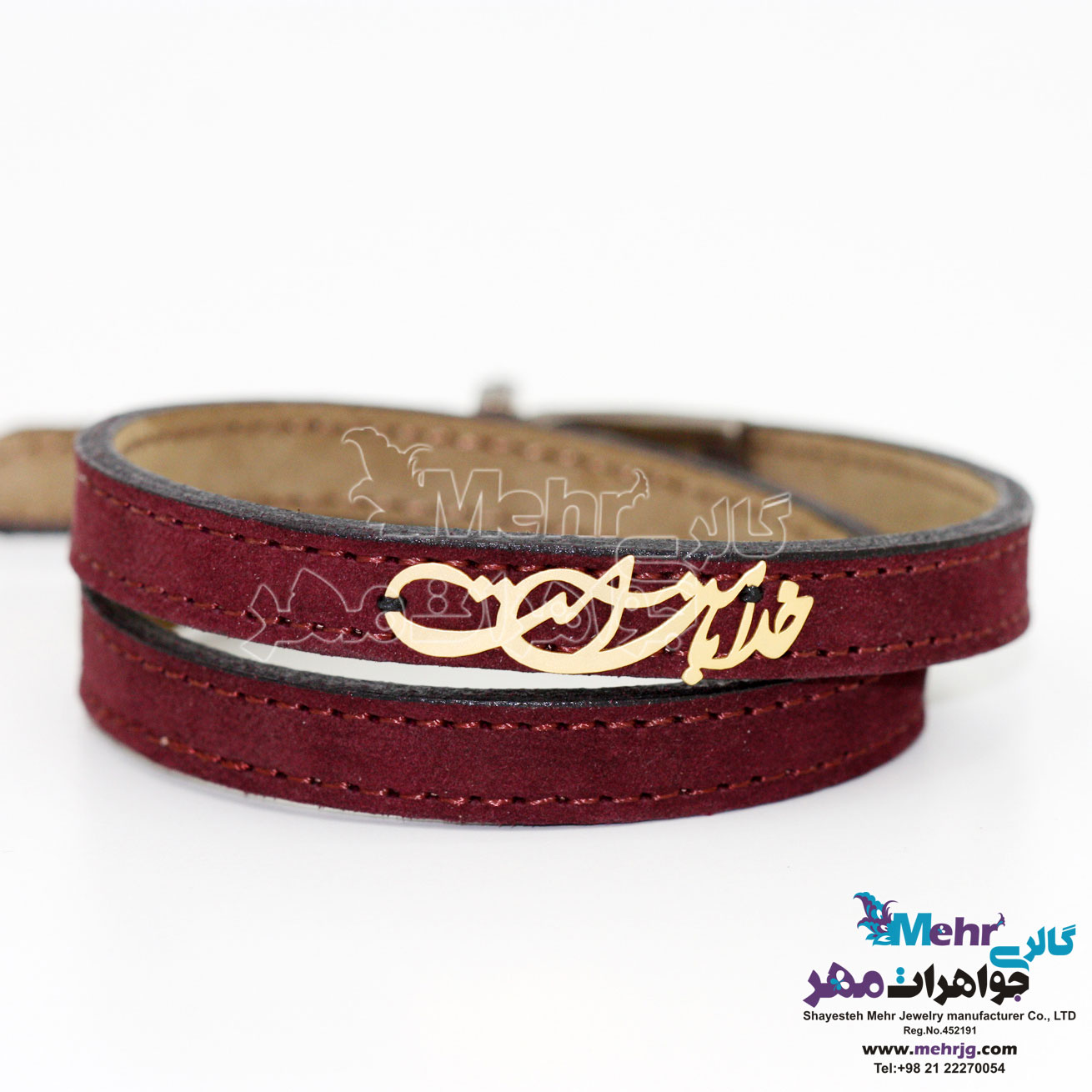 دستبند طلا و چرم - طرح خدا با من است
