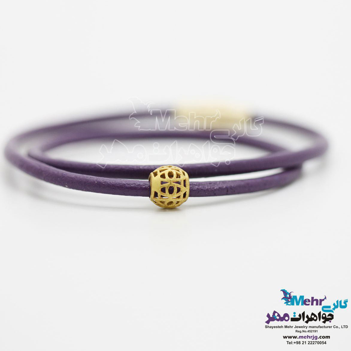 دستبند طلا و چرم - طرح گوی توری