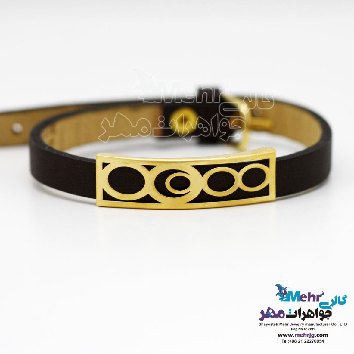 دستبند طلا و چرم - طرح دایره