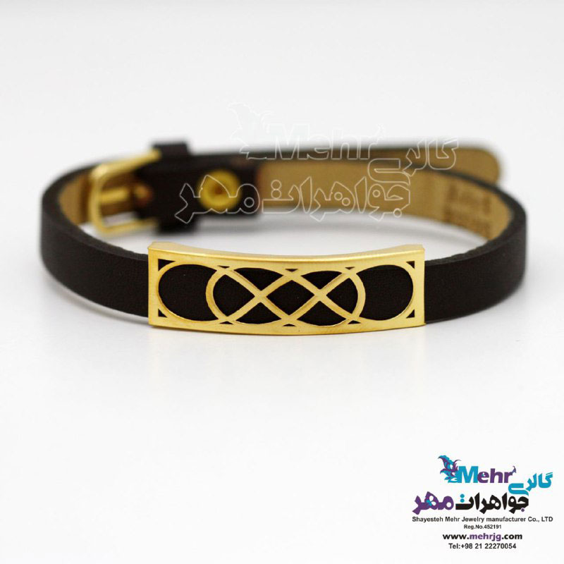 دستبند طلا و چرم - طرح بی‌نهایت