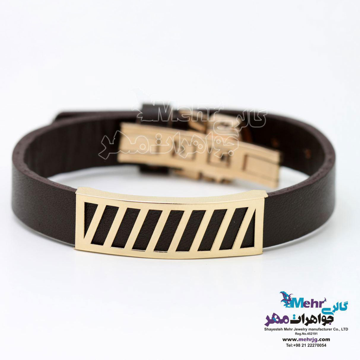 دستبند طلا و چرم - طرح خطوط موازی