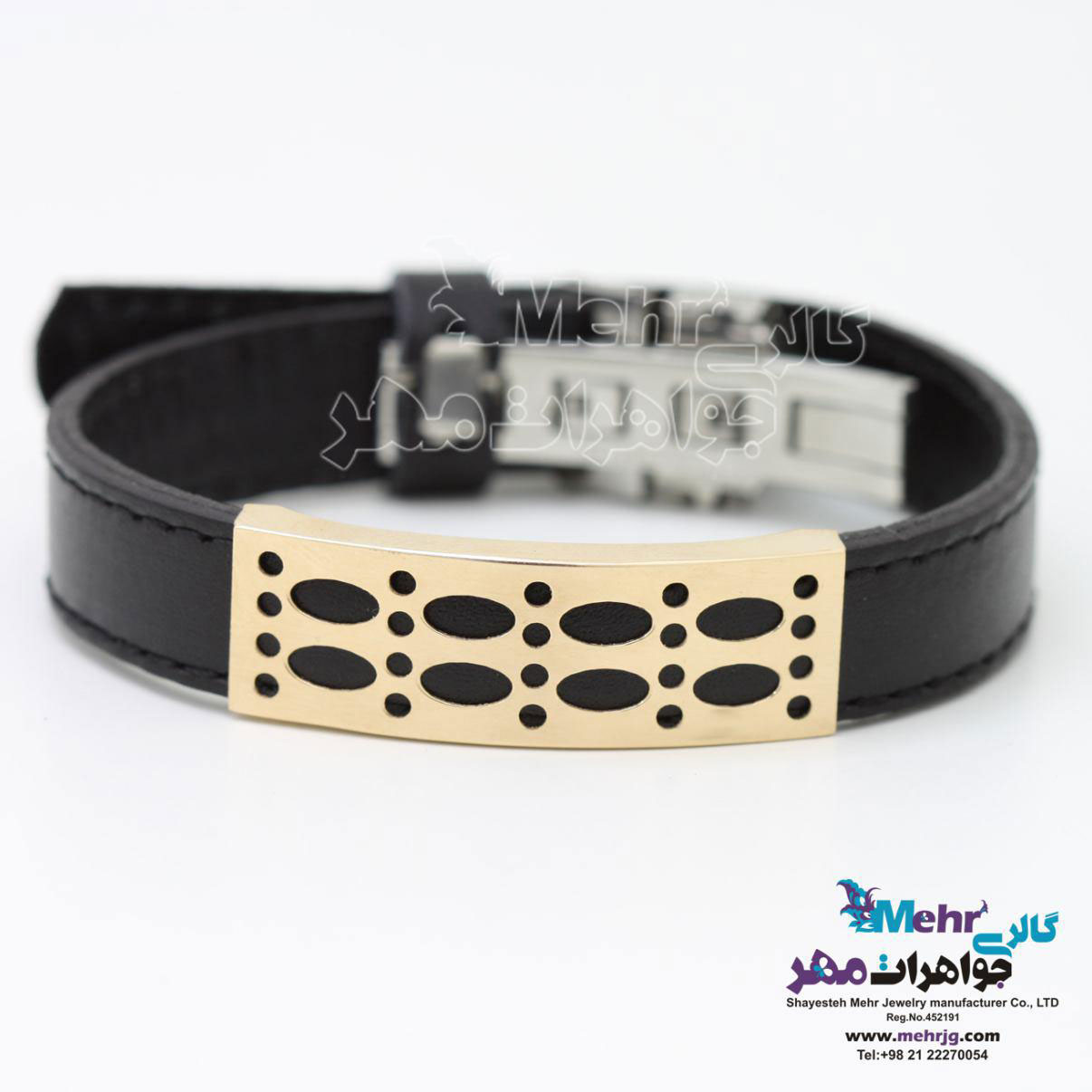 دستبند طلا و چرم - طرح هندسی