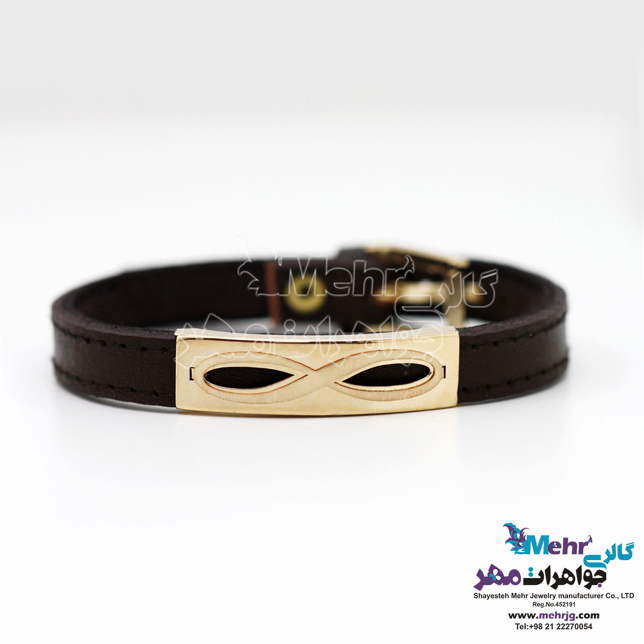 دستبند طلا و چرم - طرح بی‌نهایت