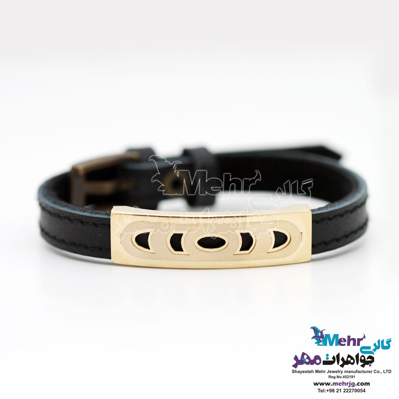 دستبند طلا و چرم - طرح هندسی