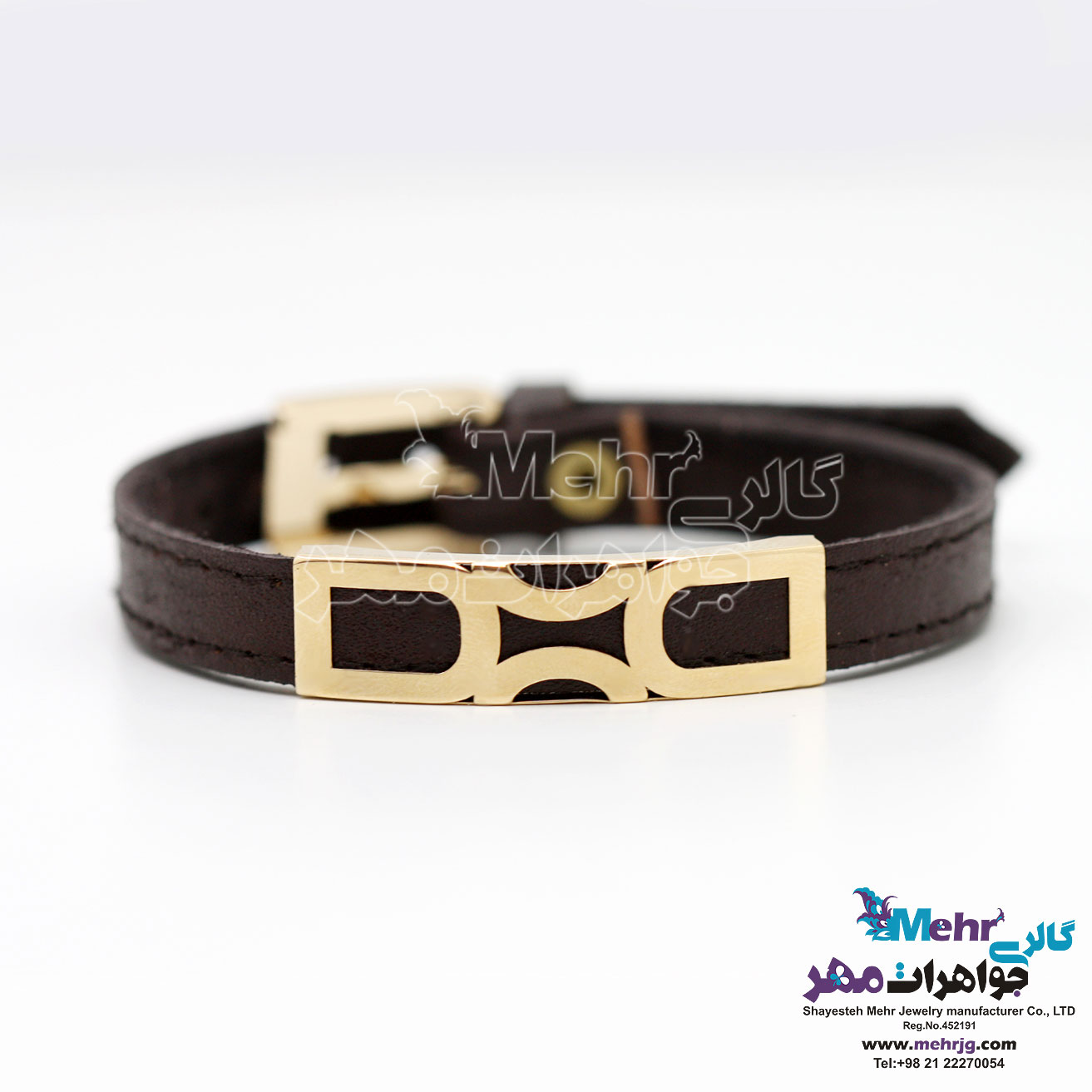 دستبند طلا و چرم - طرح هندسی