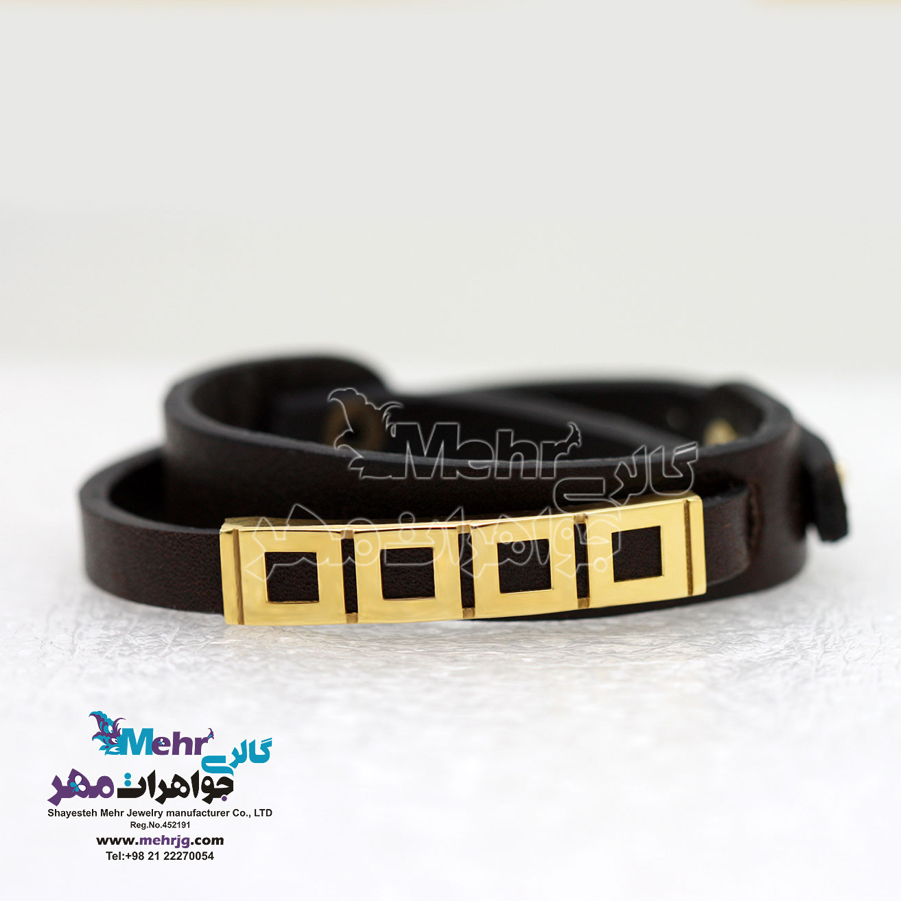 دستبند طلا و چرم - طرح مربع