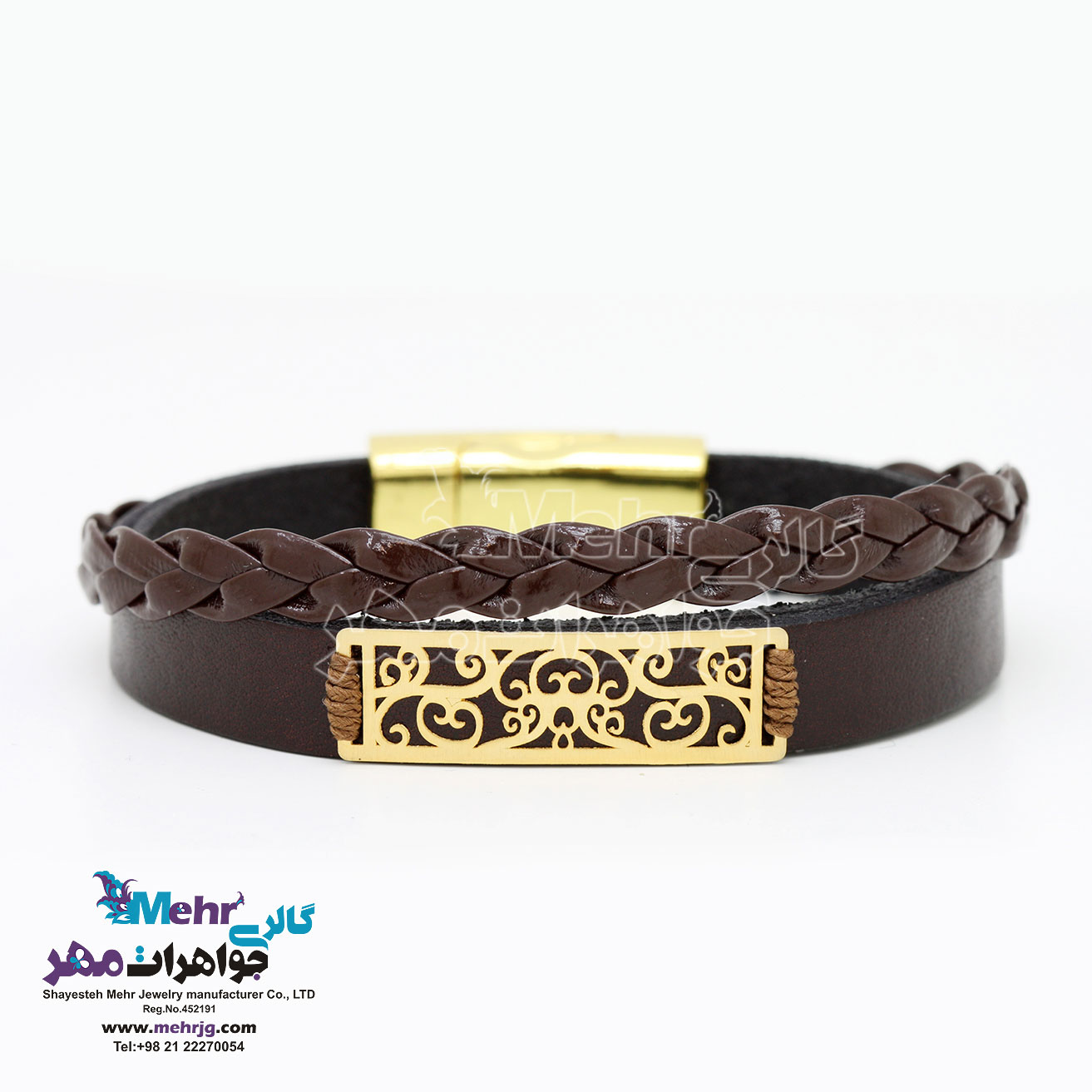 دستبند طلا و چرم - طرح اسلیمی