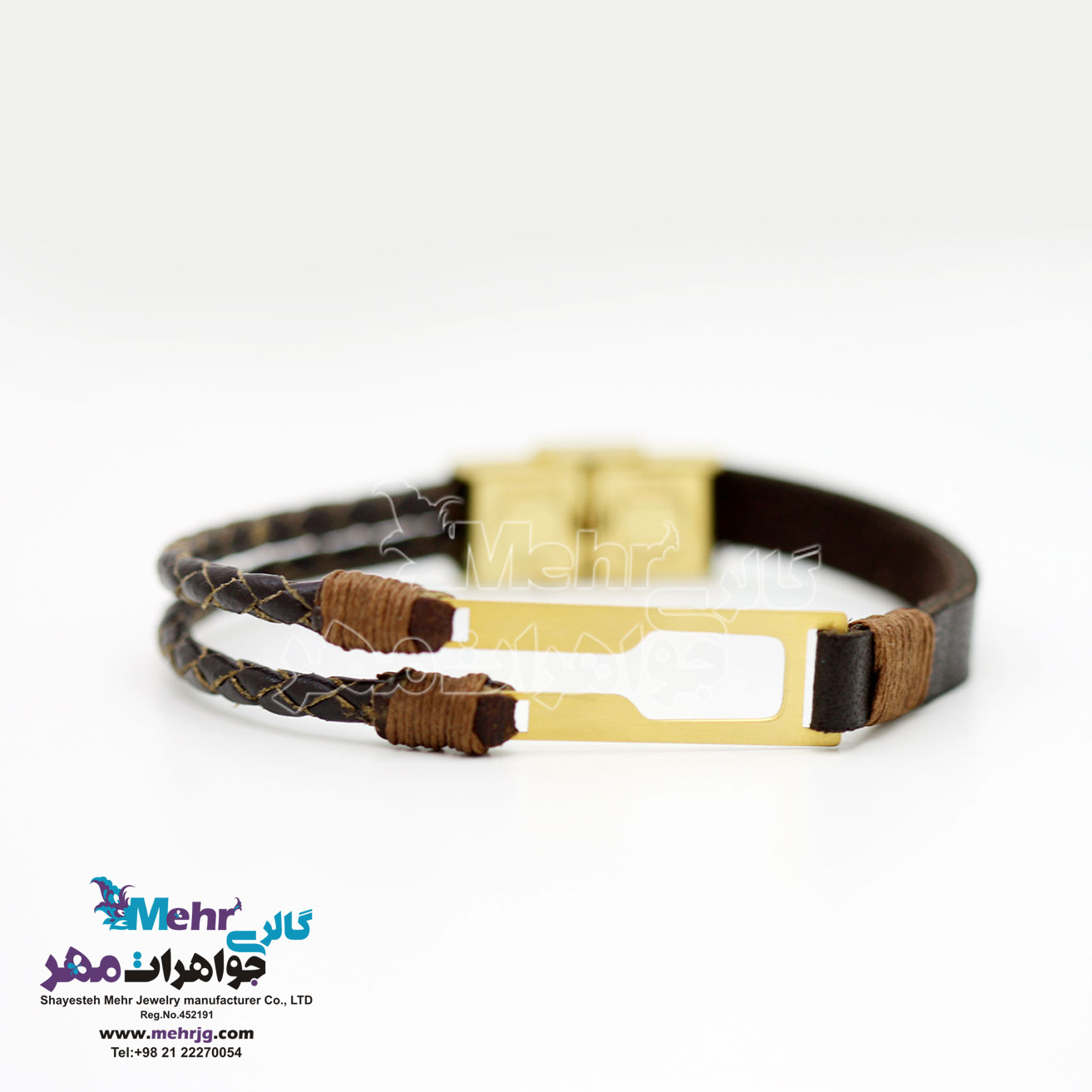 دستبند طلا و چرم - طرح هندسی