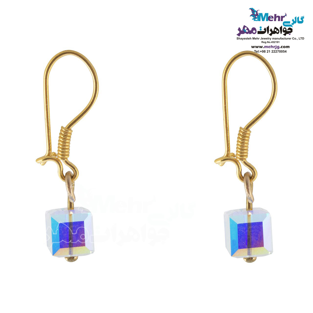 گوشواره طلا - سنگ سواروسکی مکعب