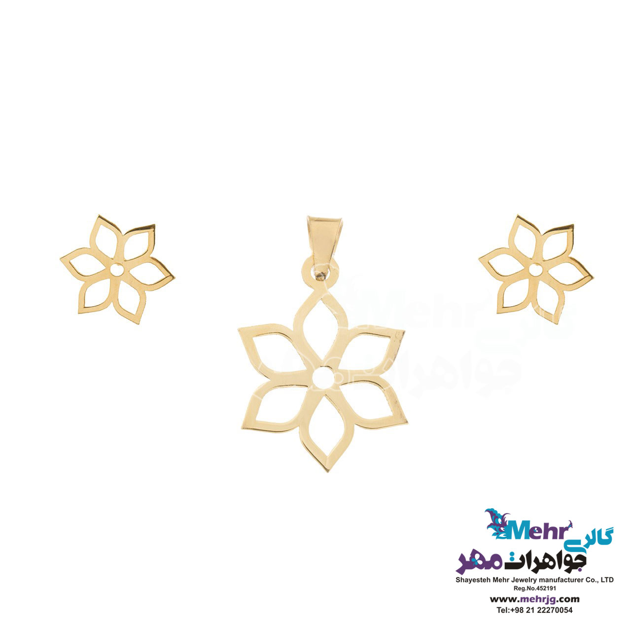 نیم ست طلا - آویز و گوشواره - طرح گل شش پر