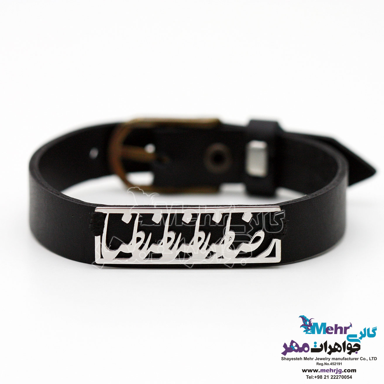 دستبند اسم طلا و چرم - طرح رضا