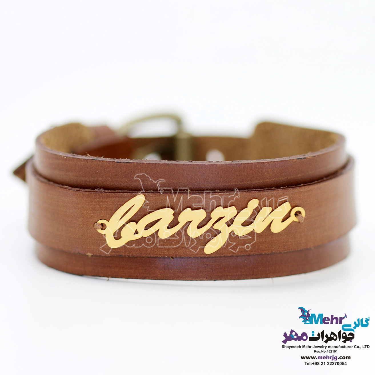 دستبند اسم طلا و چرم - طرح لارین