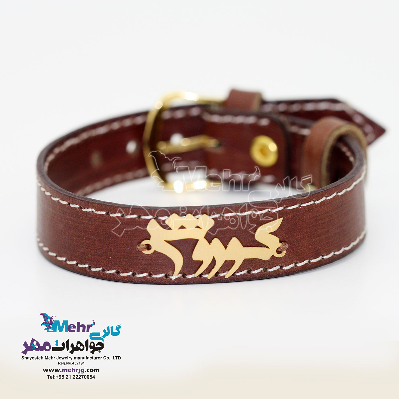 دستبند اسم طلا و چرم - طرح کوروش