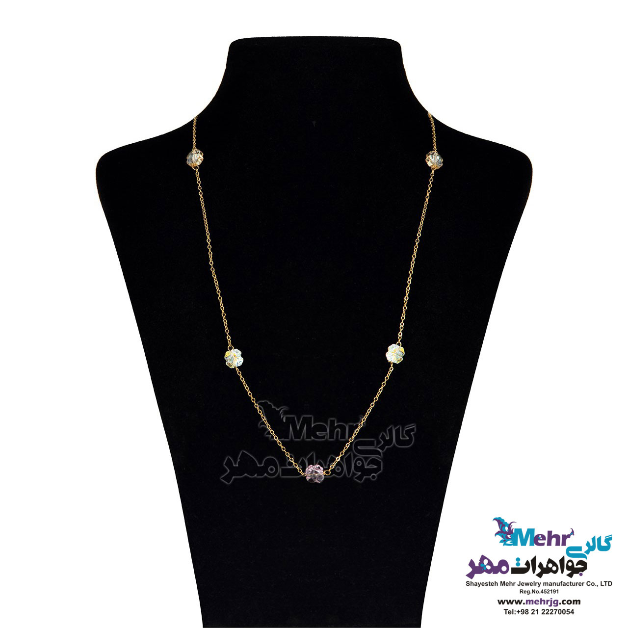 گردنبند رولباسی طلا - سنگ سواروسکی گل