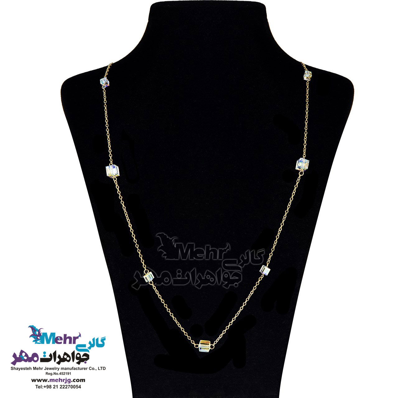 گردنبند رولباسی طلا - سنگ سواروسکی مکعب