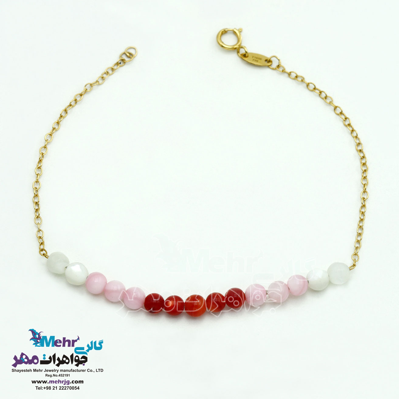 دستبند طلا و سنگ - صدف رنگی