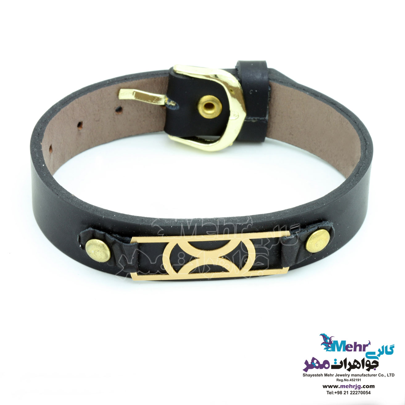 دستبند طلا و چرم - طرح هندسی