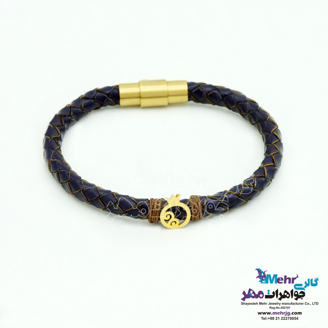 دستبند طلا و چرم - طرح انار