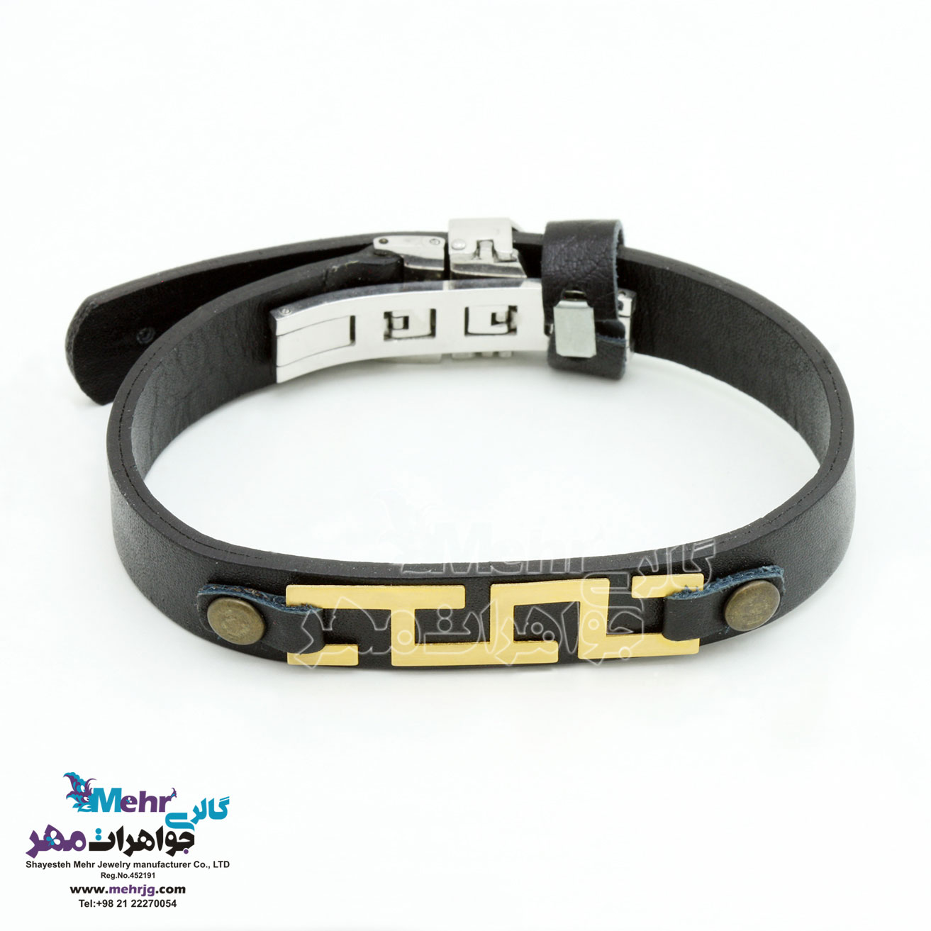 دستبند طلا و چرم - طرح پلکانی