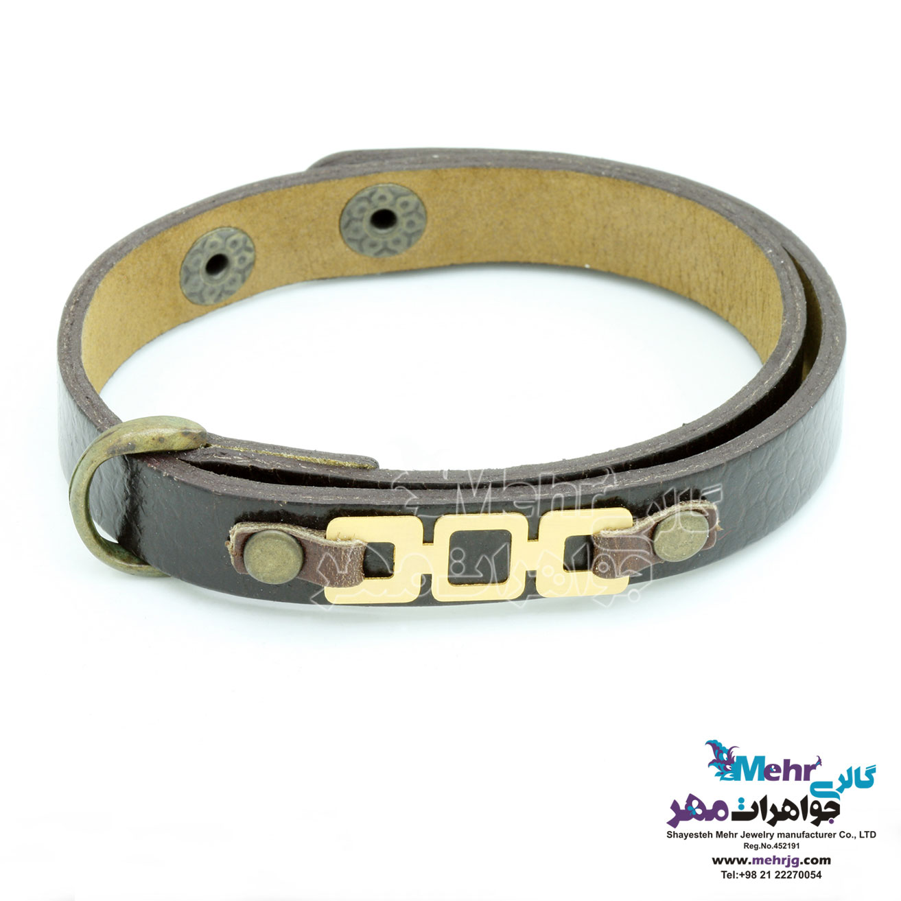 دستبند طلا و چرم - طرح هندسی