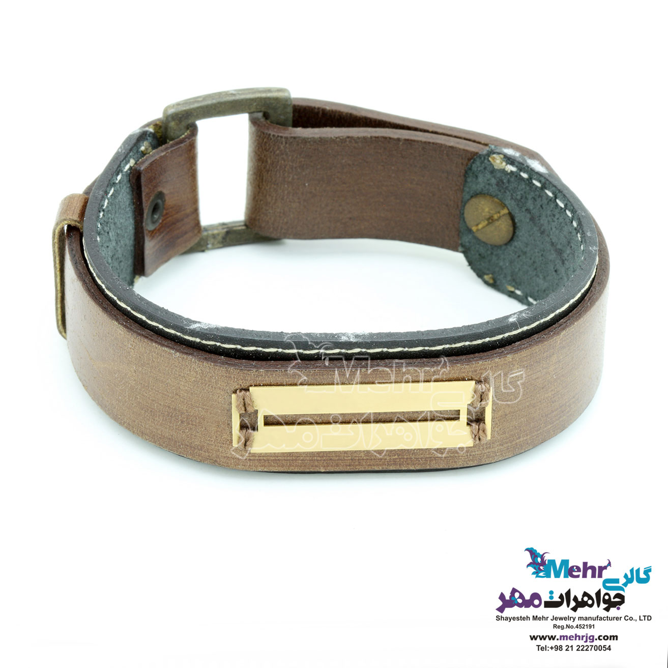 دستبند طلا و چرم - طرح خطوط موازی