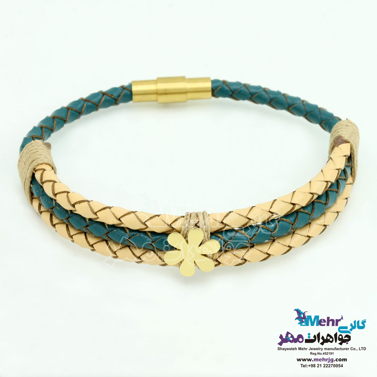 دستبند طلا و چرم - طرح گل یاسمن
