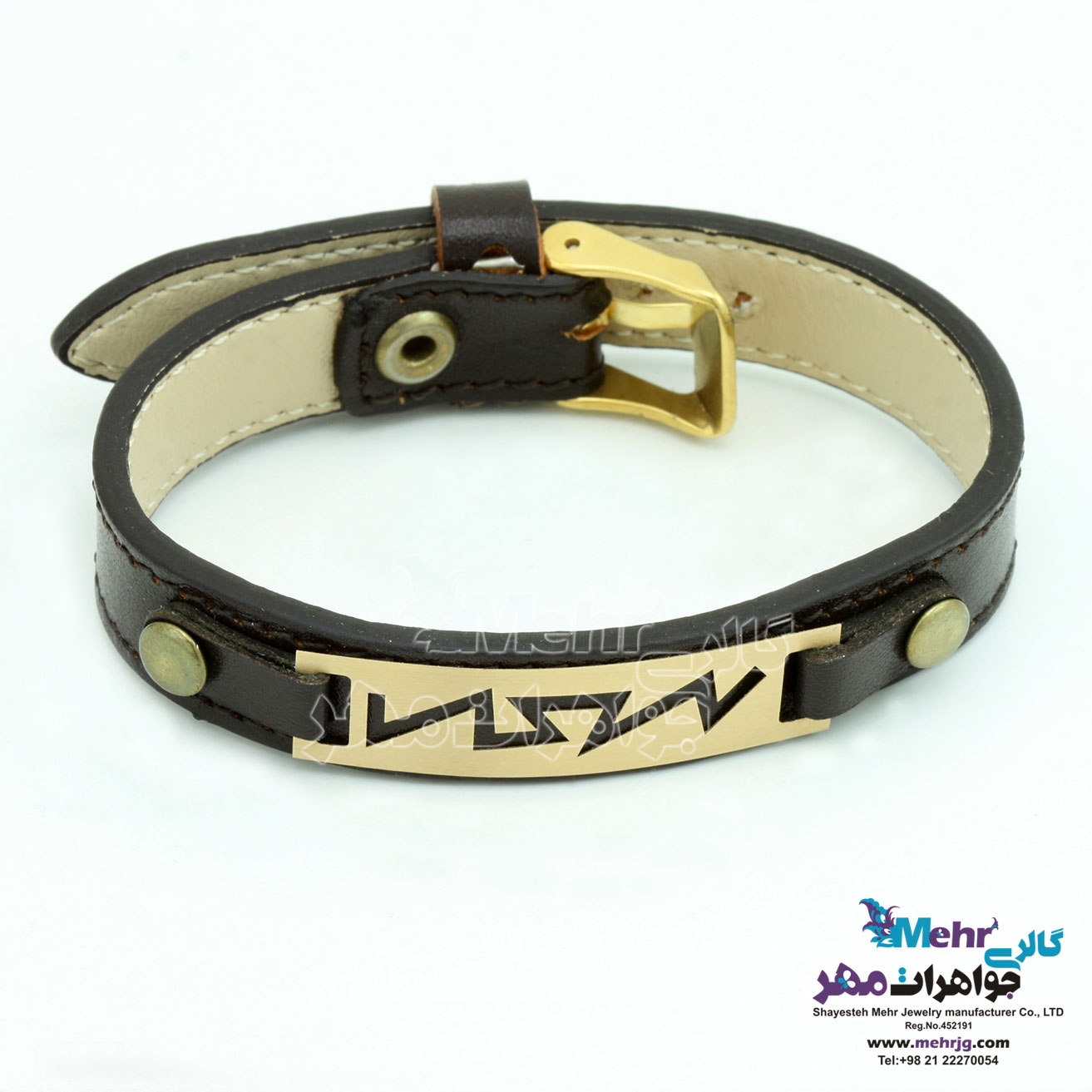 دستبند طلا و چرم - طرح رعد و برق