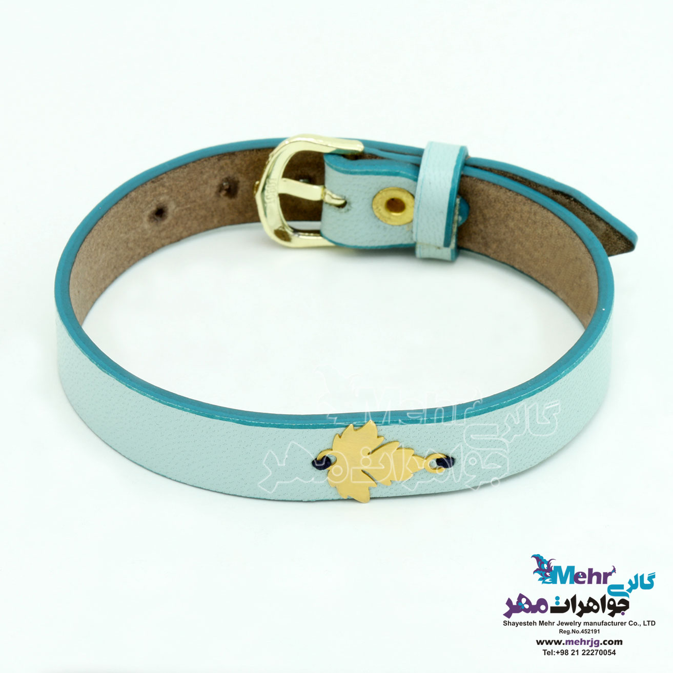 دستبند طلا و چرم - طرح برگ