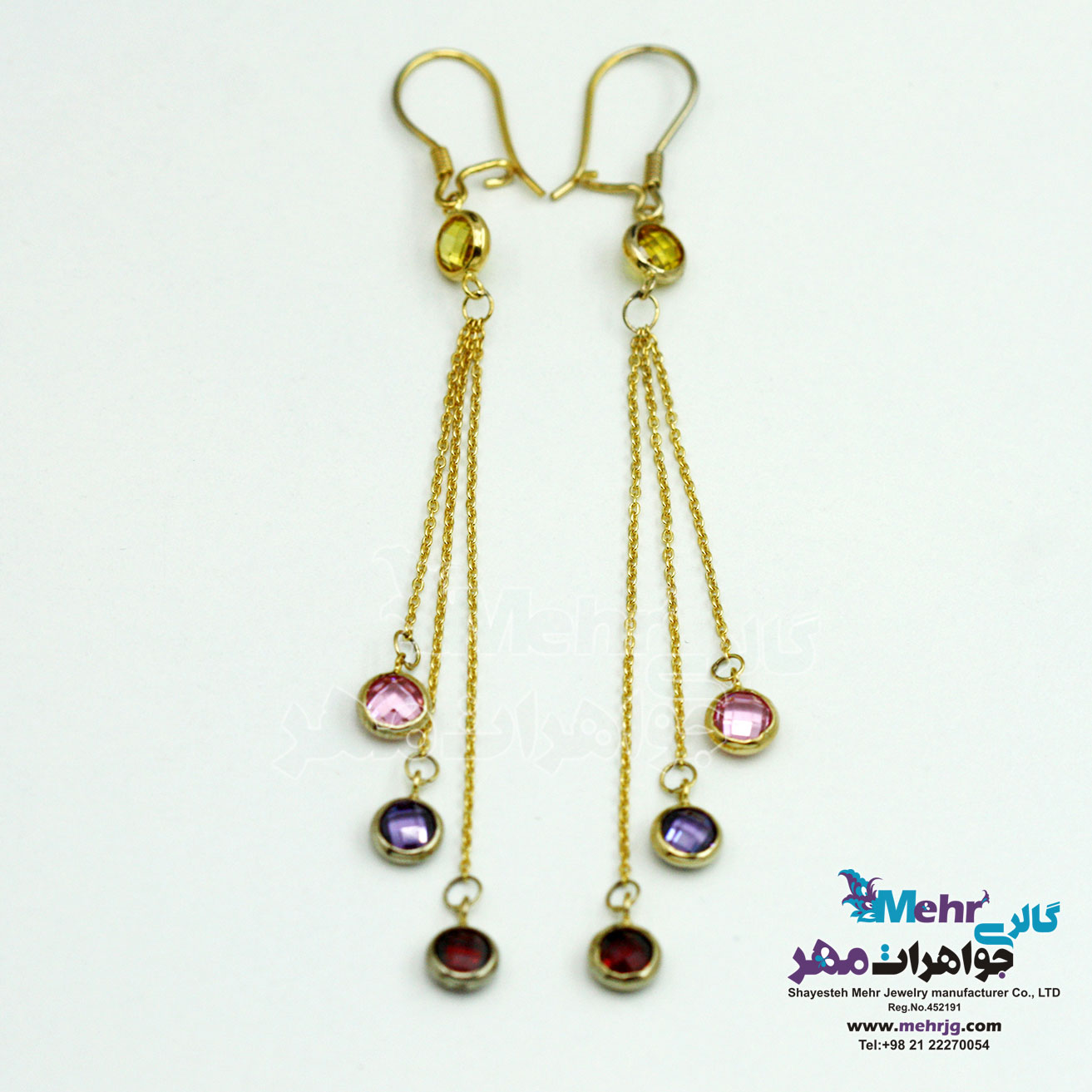 گوشواره طلا - طرح سنگ‌ های رنگی