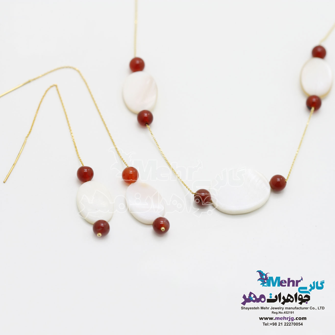 نیم ست طلا - گردنبند و گوشواره - صدف و عقیق