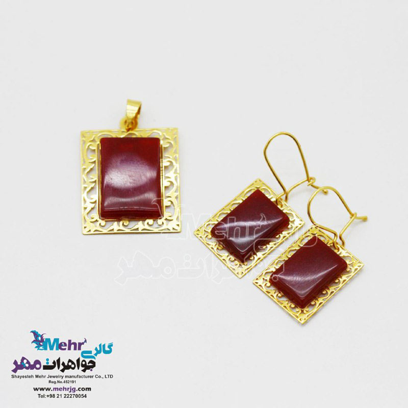 نیم ست طلا - آویز و گوشواره - طرح اسلیمی